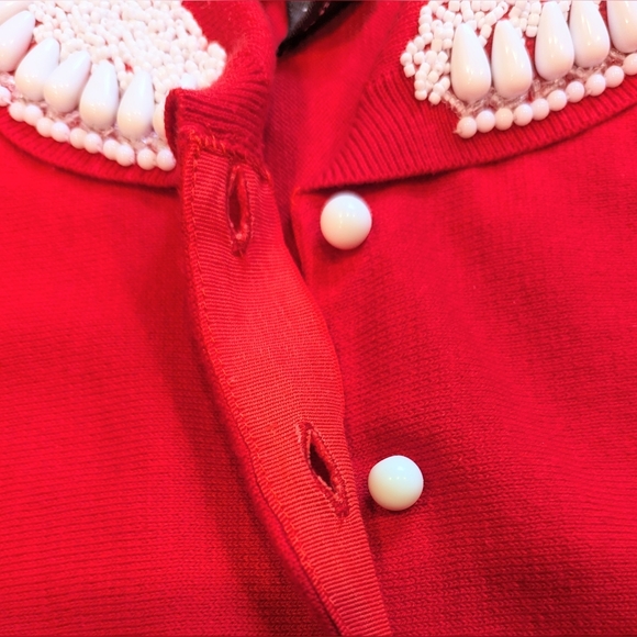 Red Cardigan with Beading on Collar Size S - Picture 8 of 11